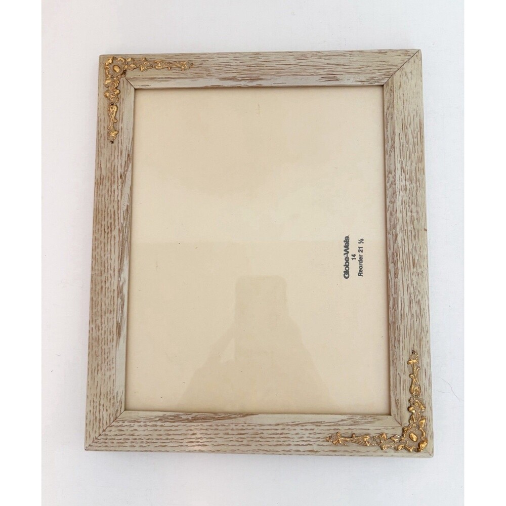 Vintage Wood Grain Frame Whitewashed With Gold Design On Corners 10x12 Frame